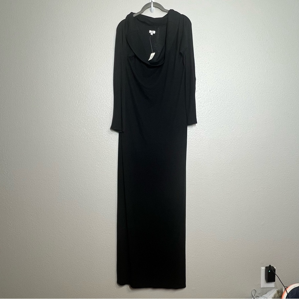 Aerie Maxi Dress Black Ribbed Long Sleeve Cowl Neck Size XXL Stretch NWT